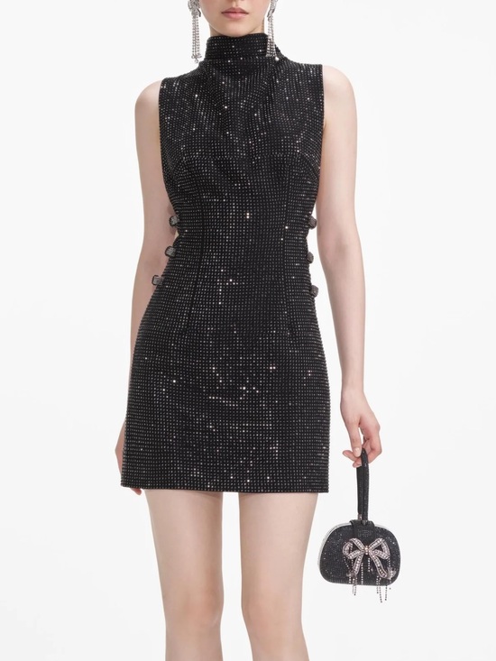 Self-Portrait Dresses & Skirts - Self portrait BLACK RHINESTONE CREPE MINI DRESS